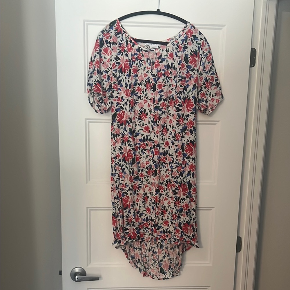 Addition Elle Pink and Red Ruffled Asymmetrical Sundress